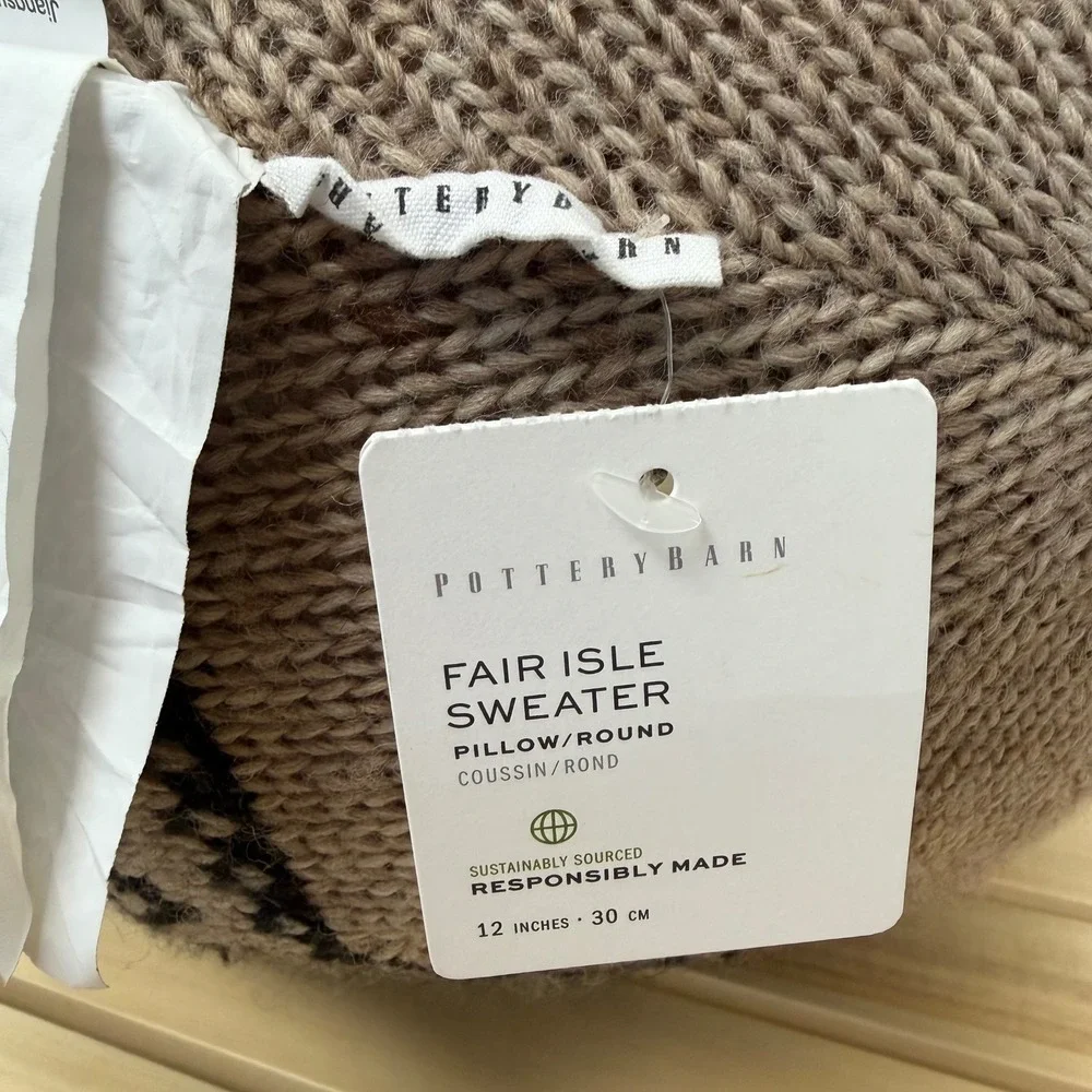 NEW - Pottery Barn Fair Isle Sweater Round Pillow 12
